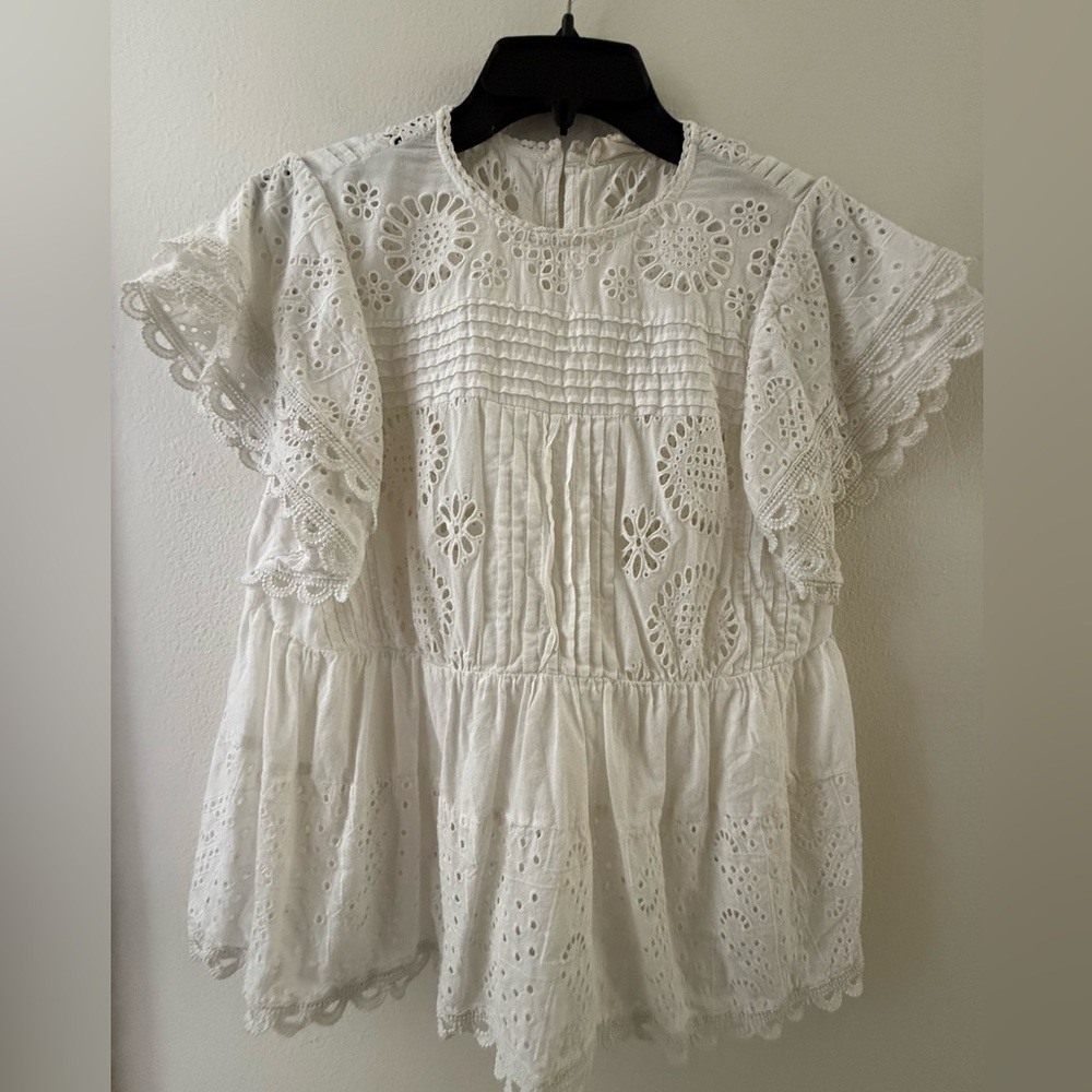 Anthropologie Elegant White Eyelet Lace Top